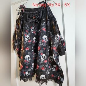 Skull and Rose Patterned Black Kimono